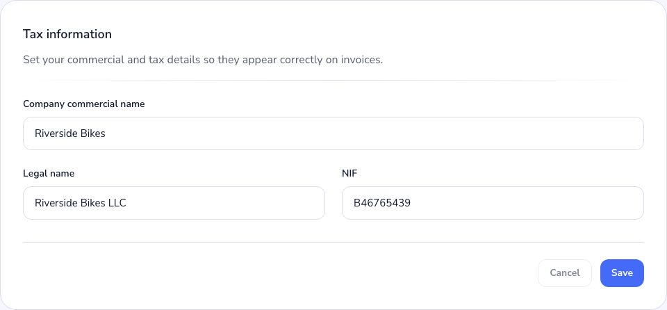 The tax details in the Admin