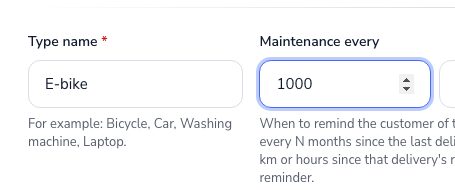 The service reminder of an item type