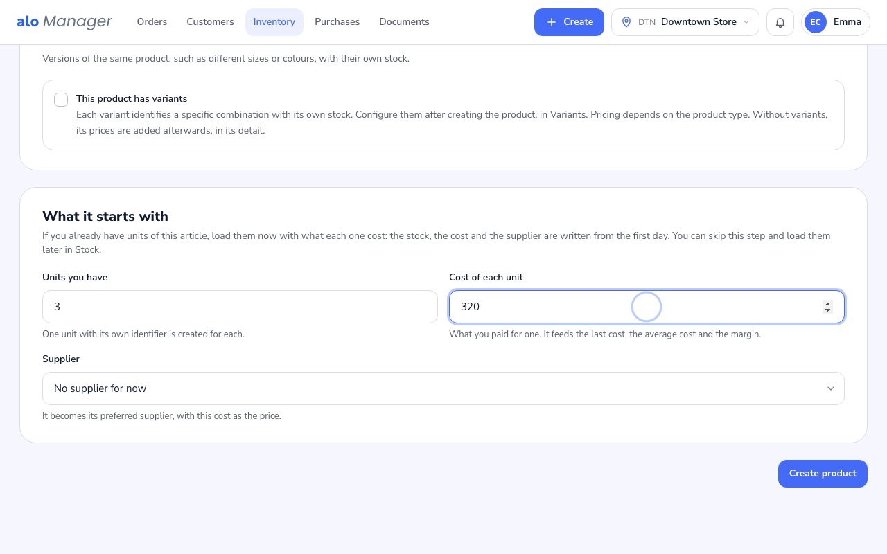 Adding a rental item in the panel
