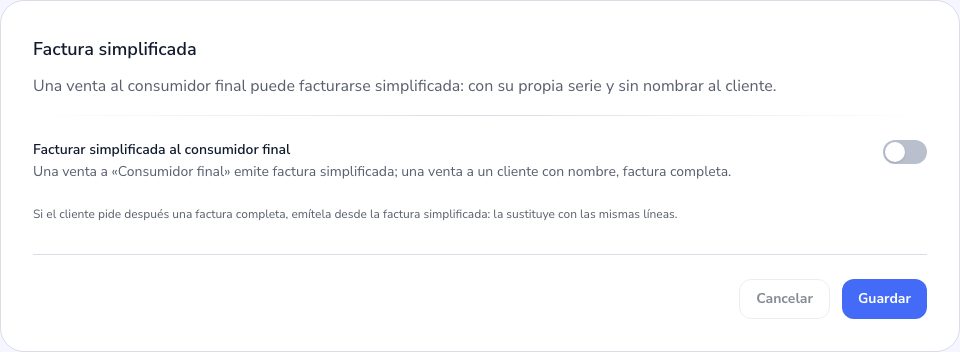 El ajuste de factura simplificada del Admin
