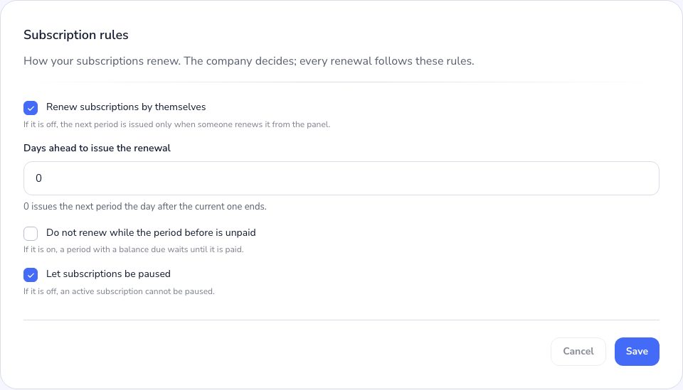 The subscription rules in the Admin
