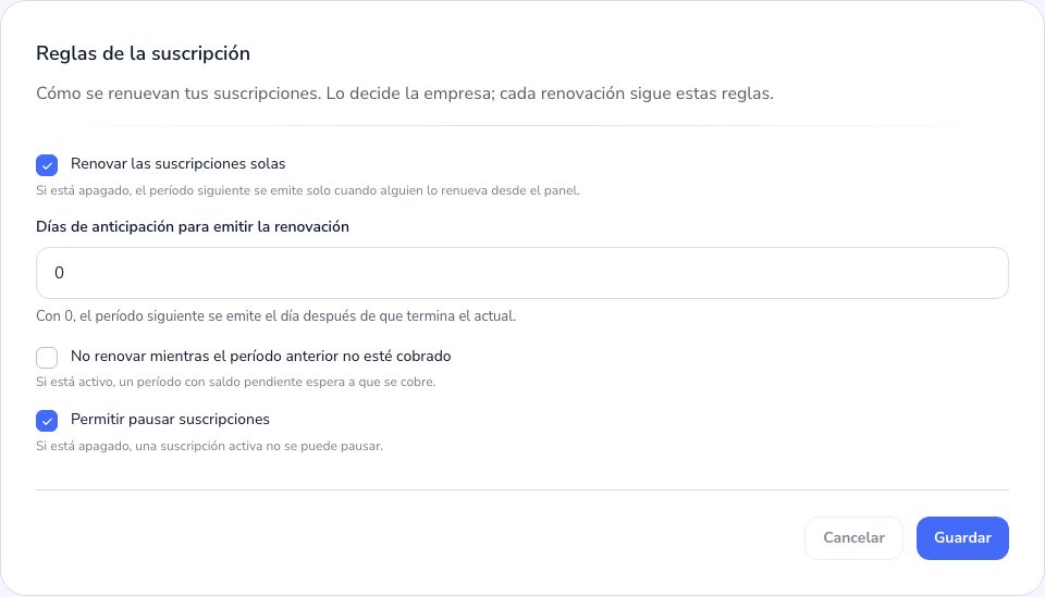 Las reglas de las suscripciones en el Admin